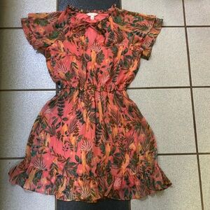 LC Lauren Conrad Coral and Green Floral Dress